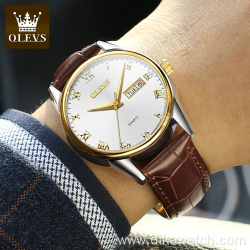 OLEVS Brand Watch for Man Leather Sport Casual Quartz Watch Calendar Minimalist Luxury Couple Watches For Husband Wife Lover